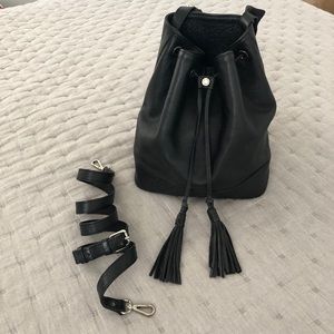 Sandro Black Leather Bucket Bag w Tassels